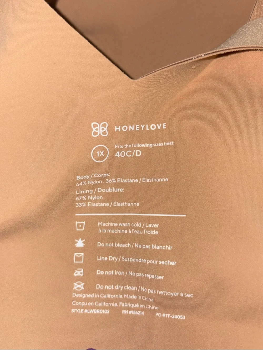 Honeylove SoftForm Bra 1X 40C/D Nude Wireless Pull-On Smoothing Bra